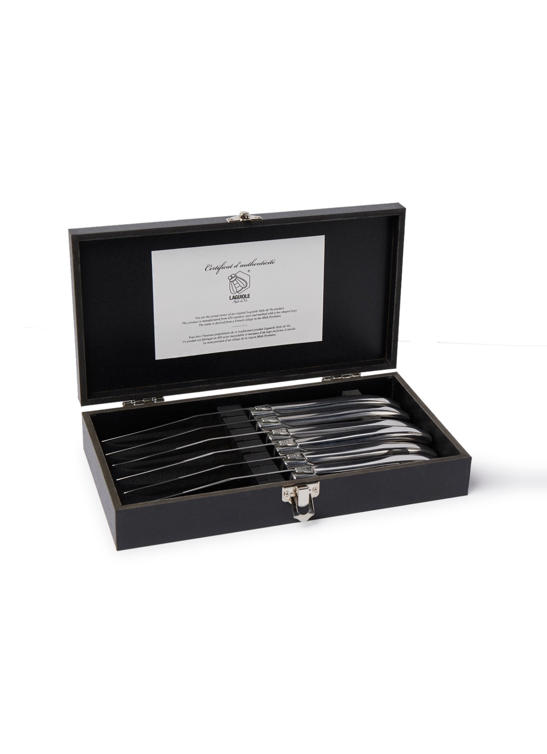Laguiole Style de Vie Luxury Line steakmes set van 6 - voorkant zilver