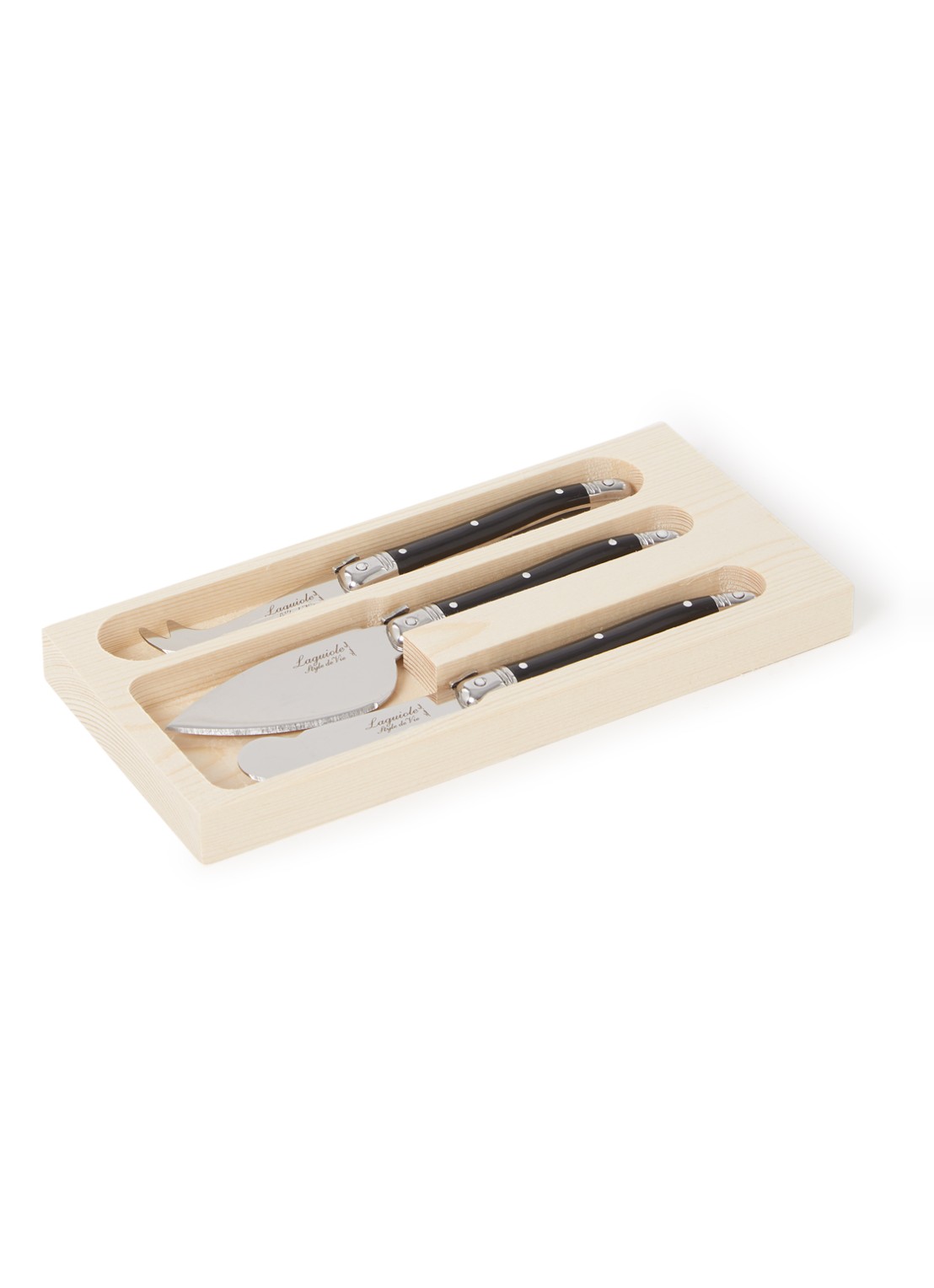 Laguiole Style de Vie Premium Line kaasmes set van 3 - voorkant zwart