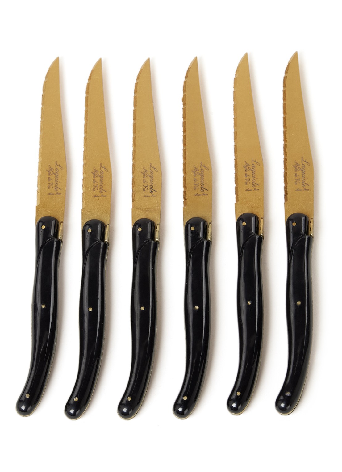 Laguiole Style de Vie Prestige Line steakmes 23 cm set van 6 - voorkant zwart
