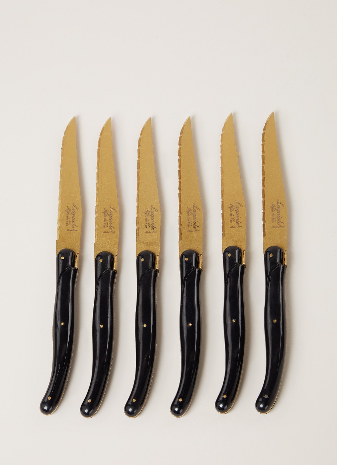 Laguiole Style de Vie Prestige Line steakmes 23 cm set van 6 - voorkant 2 zwart