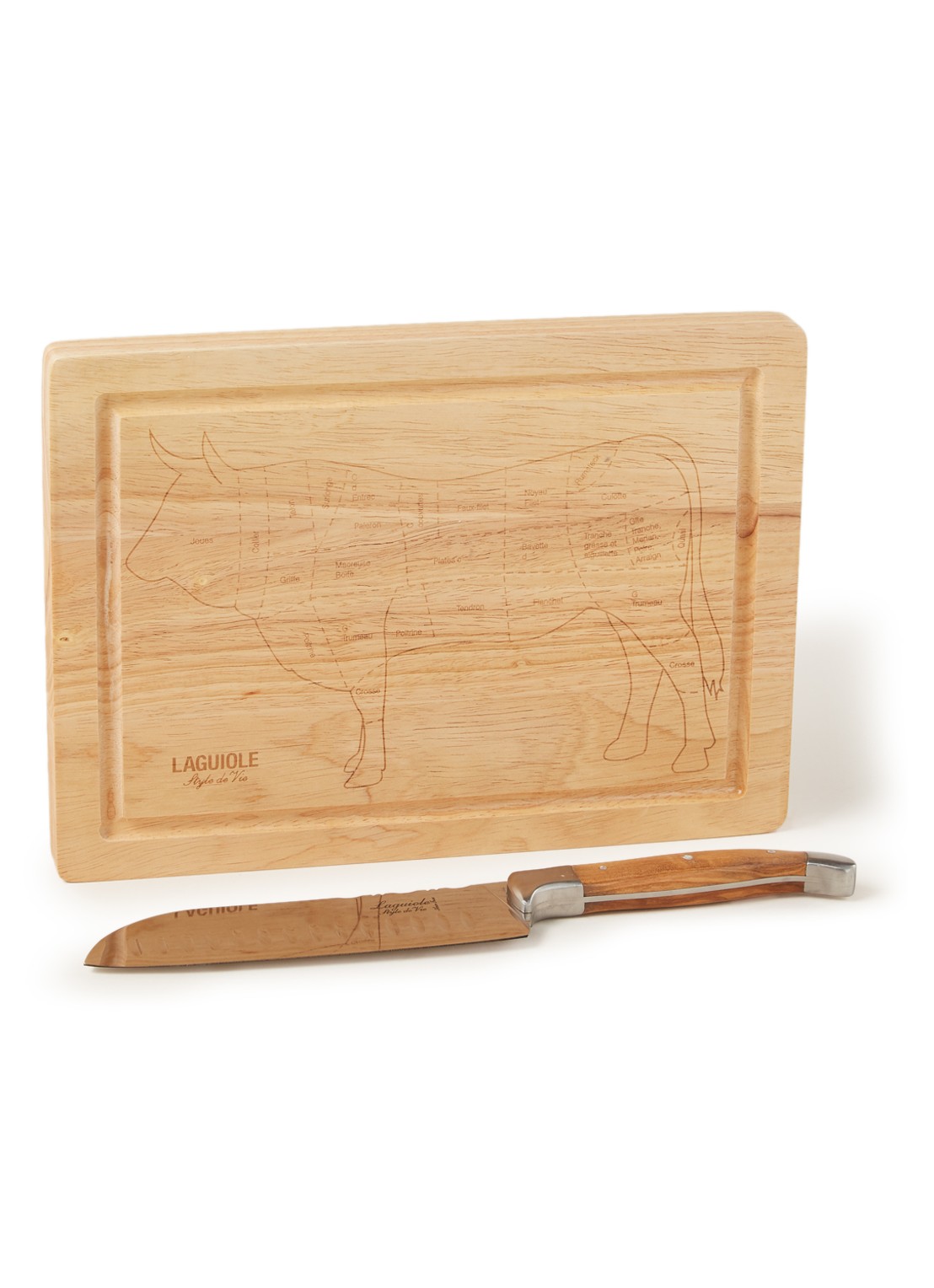 Laguiole Style de Vie Santoku mes met snijplank 32 cm - voorkant hazelnootbruin