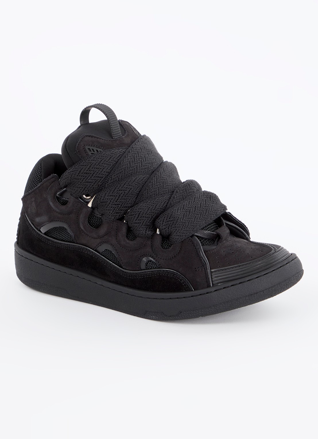 Lanvin Curb sneaker van kalfsleer met mesh details - voorkant 5 zwart