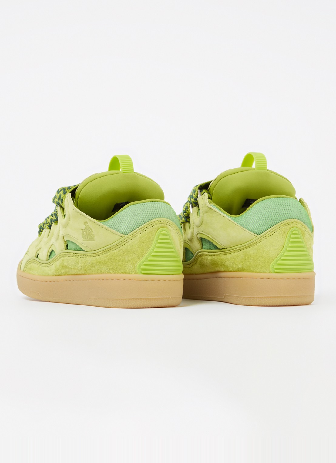 Lanvin Curb sneaker van kalfsleer met suède details  - achterkant 2 lime