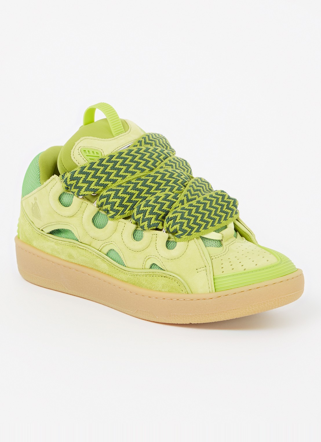 Lanvin Curb sneaker van kalfsleer met suède details  - voorkant lime