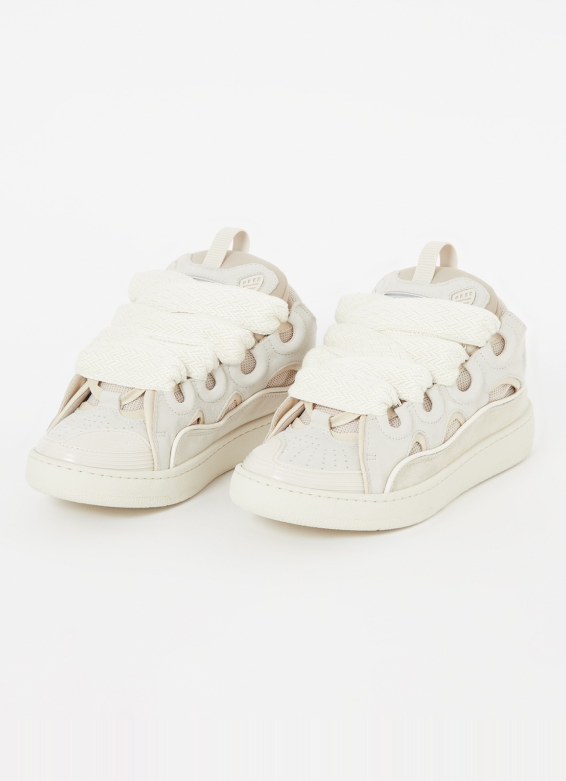 Lanvin Curb sneaker van kalfsleer met suède details - detail 2 beige