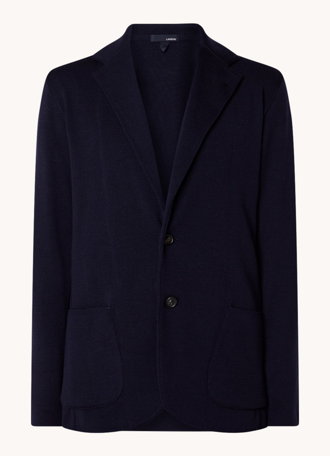 Lardini Fijngebreide slim fit colbert van wol met opgestikte zakken - voorkant 6 donkerblauw