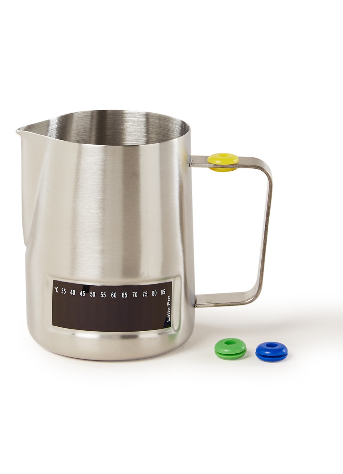 Latte Pro Melkkan van roestvrij staal met thermometer 480 ml - voorkant roestvrijstaal