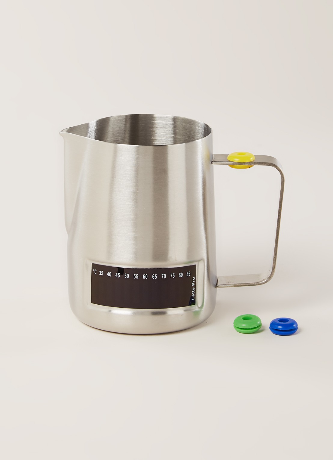 Latte Pro Melkkan van roestvrij staal met thermometer 480 ml - voorkant 2 roestvrijstaal