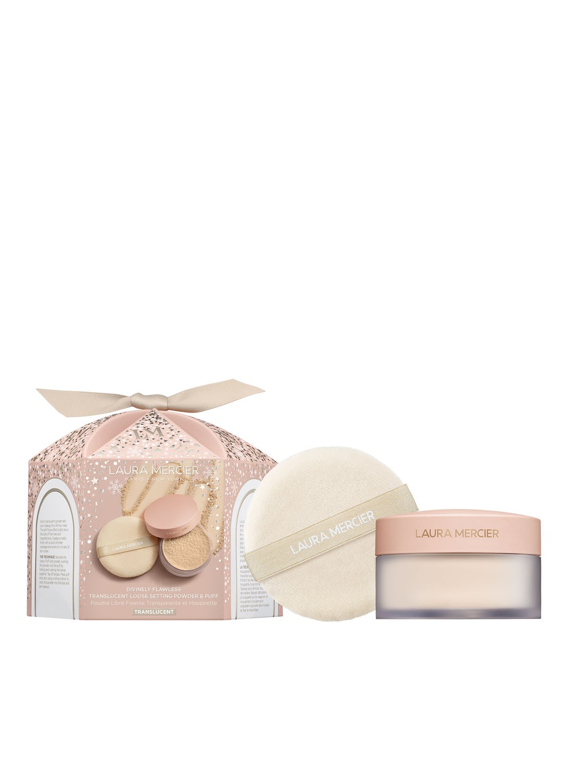 Laura Mercier Divinely Flawless Translucent Loose Setting Powder & Puff - Limited Edition losse poeder - voorkant 2 translucent