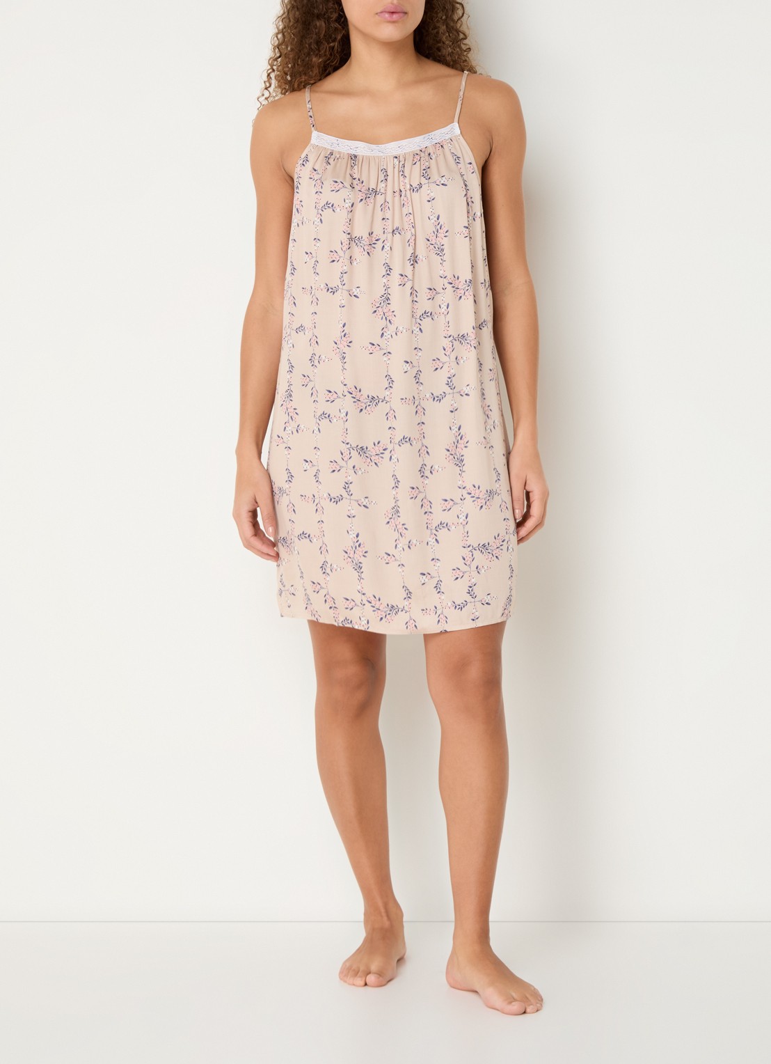 Laurence Tavernier Manon nachthemd met bloemenprint - voorkant 2 beige