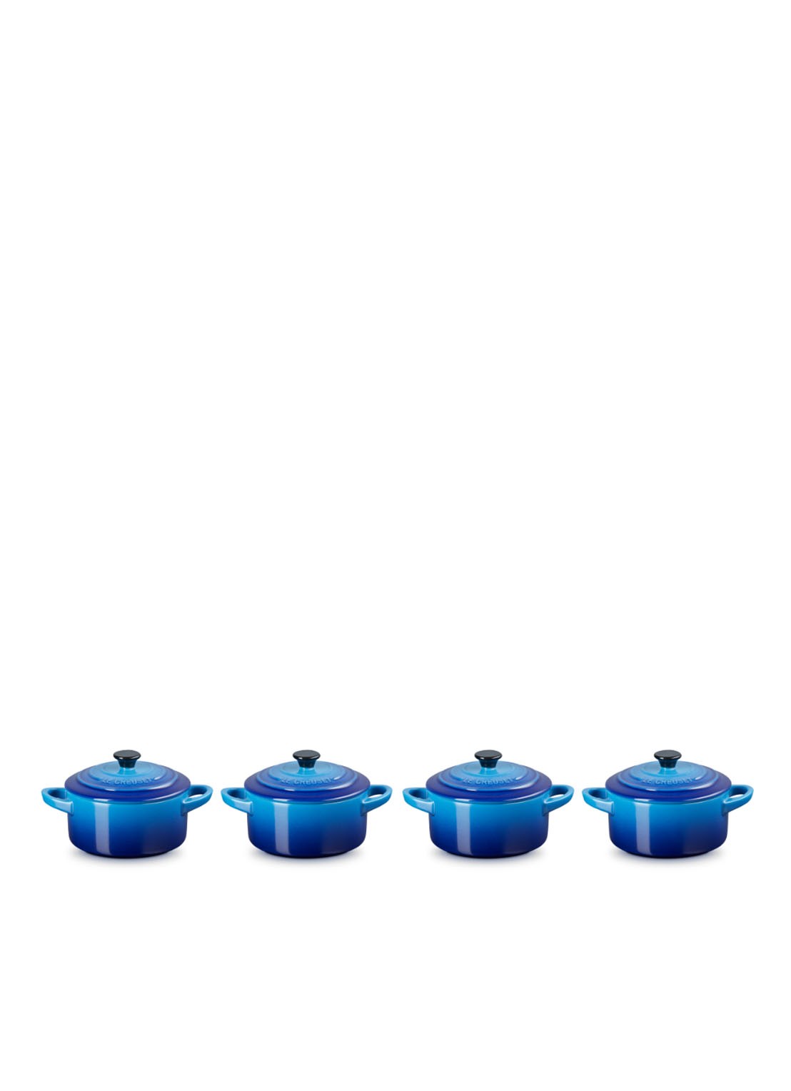 Le Creuset Braadpan ø 10 cm set van 4 - voorkant azure / blauw