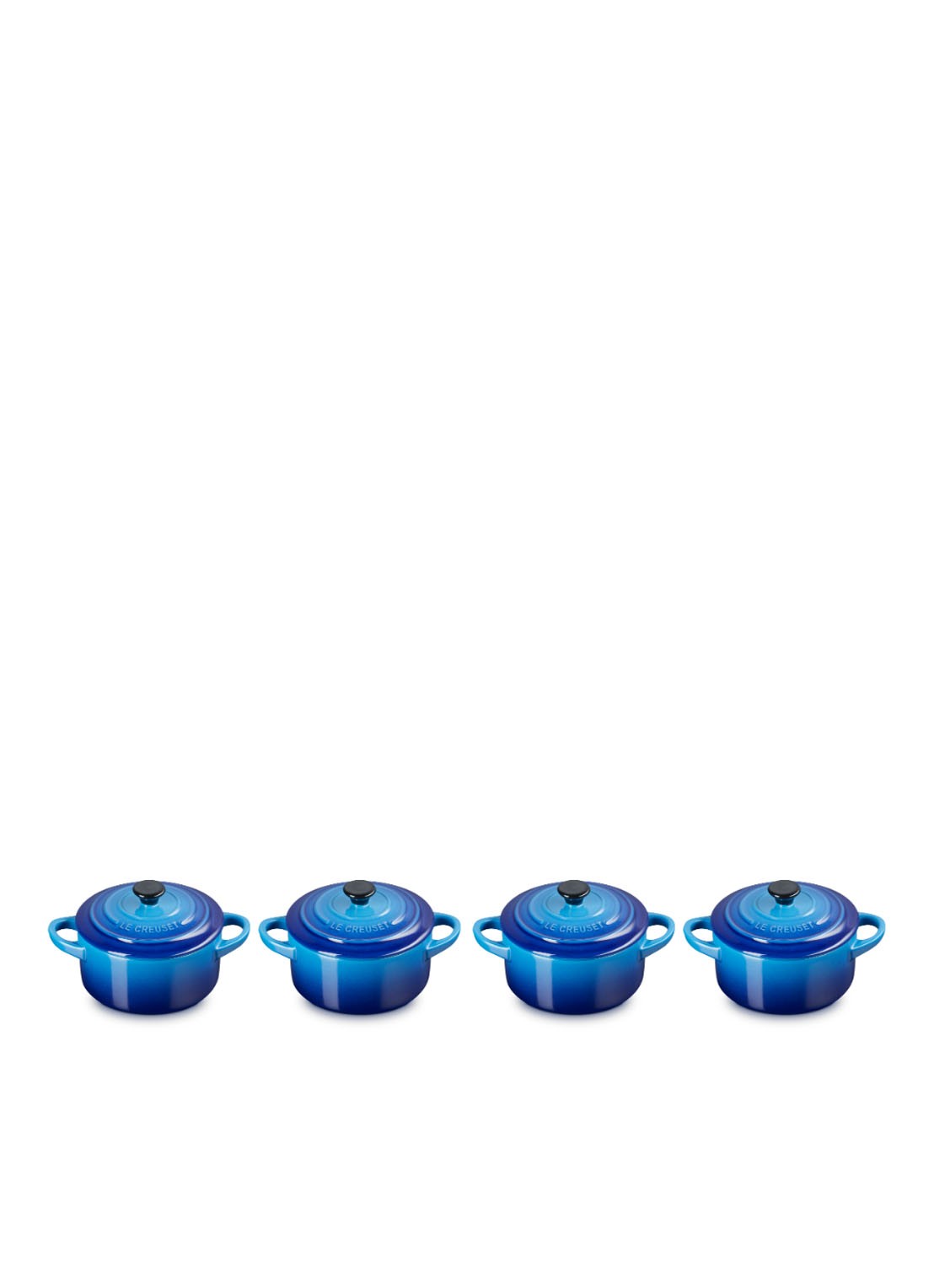 Le Creuset Braadpan ø 10 cm set van 4 - voorkant 2 azure / blauw