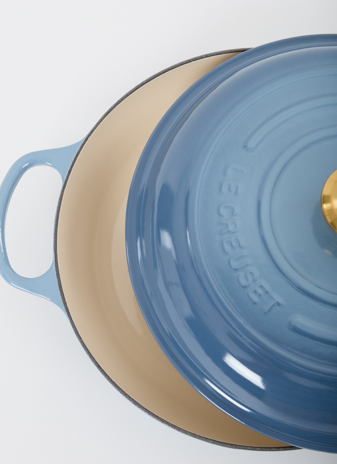Le Creuset Campagnard braad-/stoofpan Ø30 cm - voorkant 3 chambray / blauw
