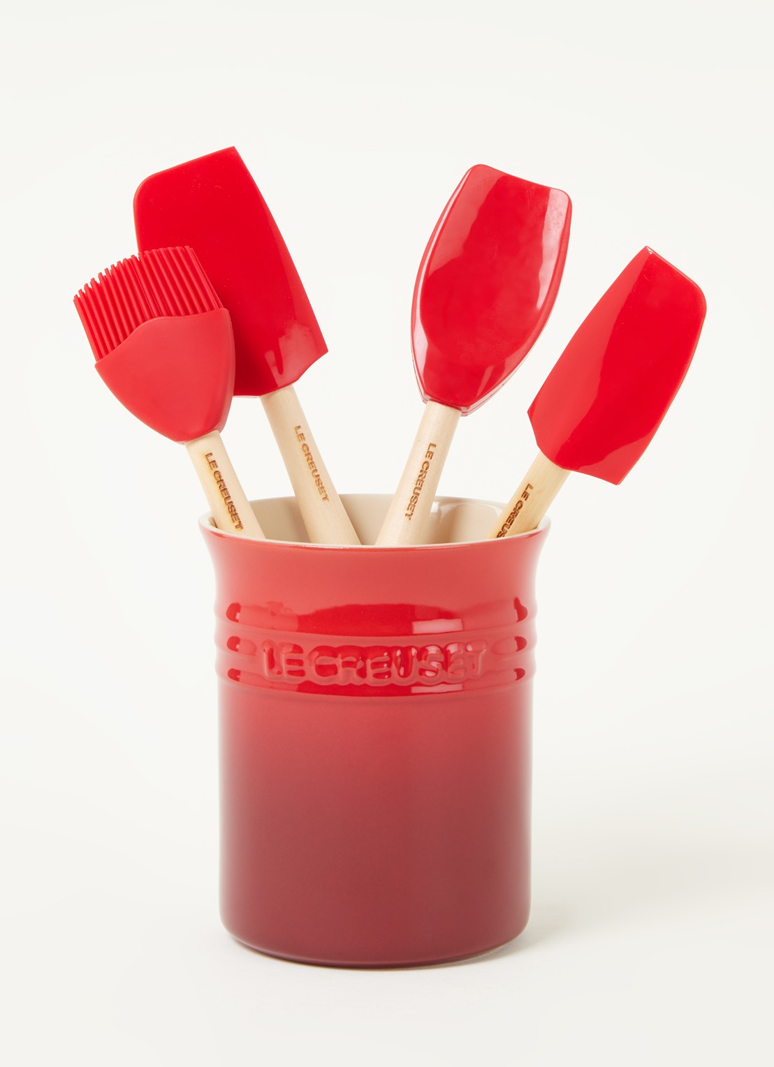 Le Creuset Lepelpot met 4 spatels - voorkant 2 kersenrood / rood