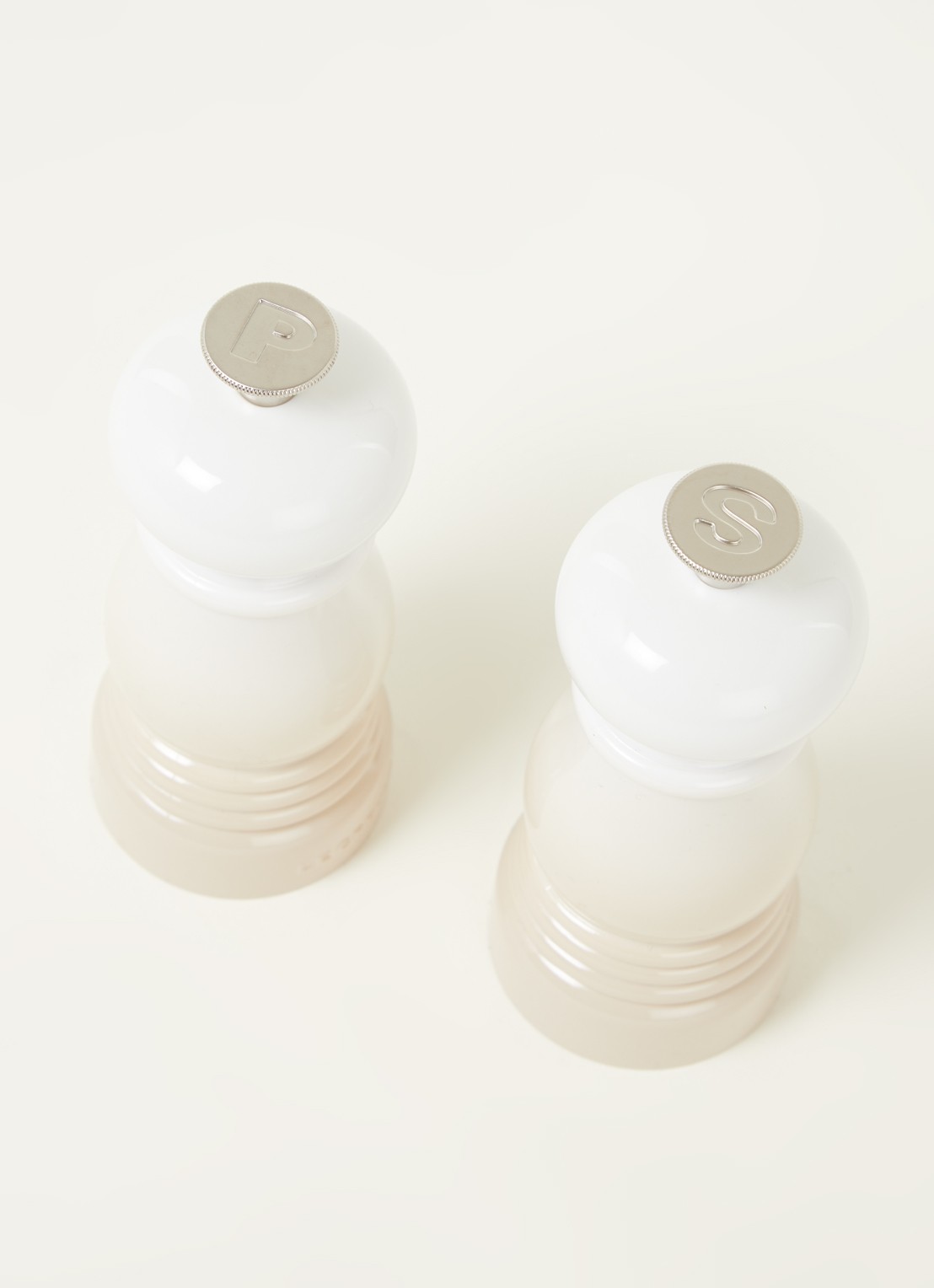Le Creuset Peper- en zoutmolen 11 cm set van 2 - detail meringue / beige