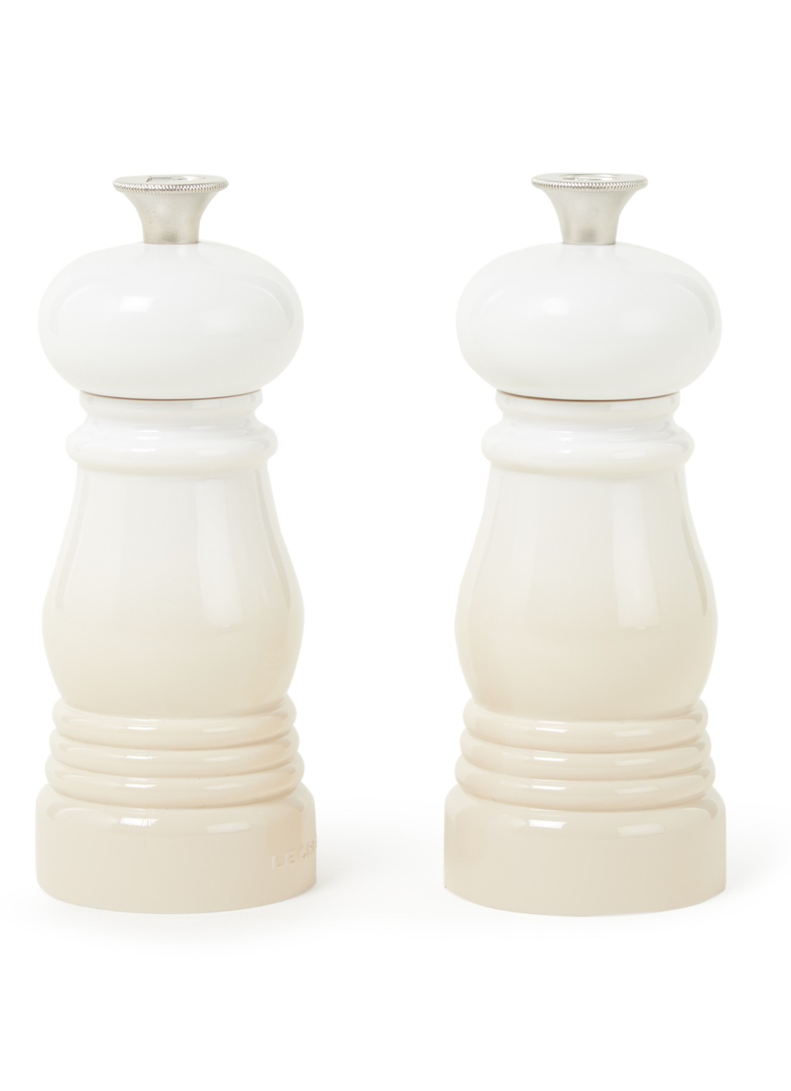 Le Creuset Peper- en zoutmolen 11 cm set van 2 - voorkant 2 meringue / beige