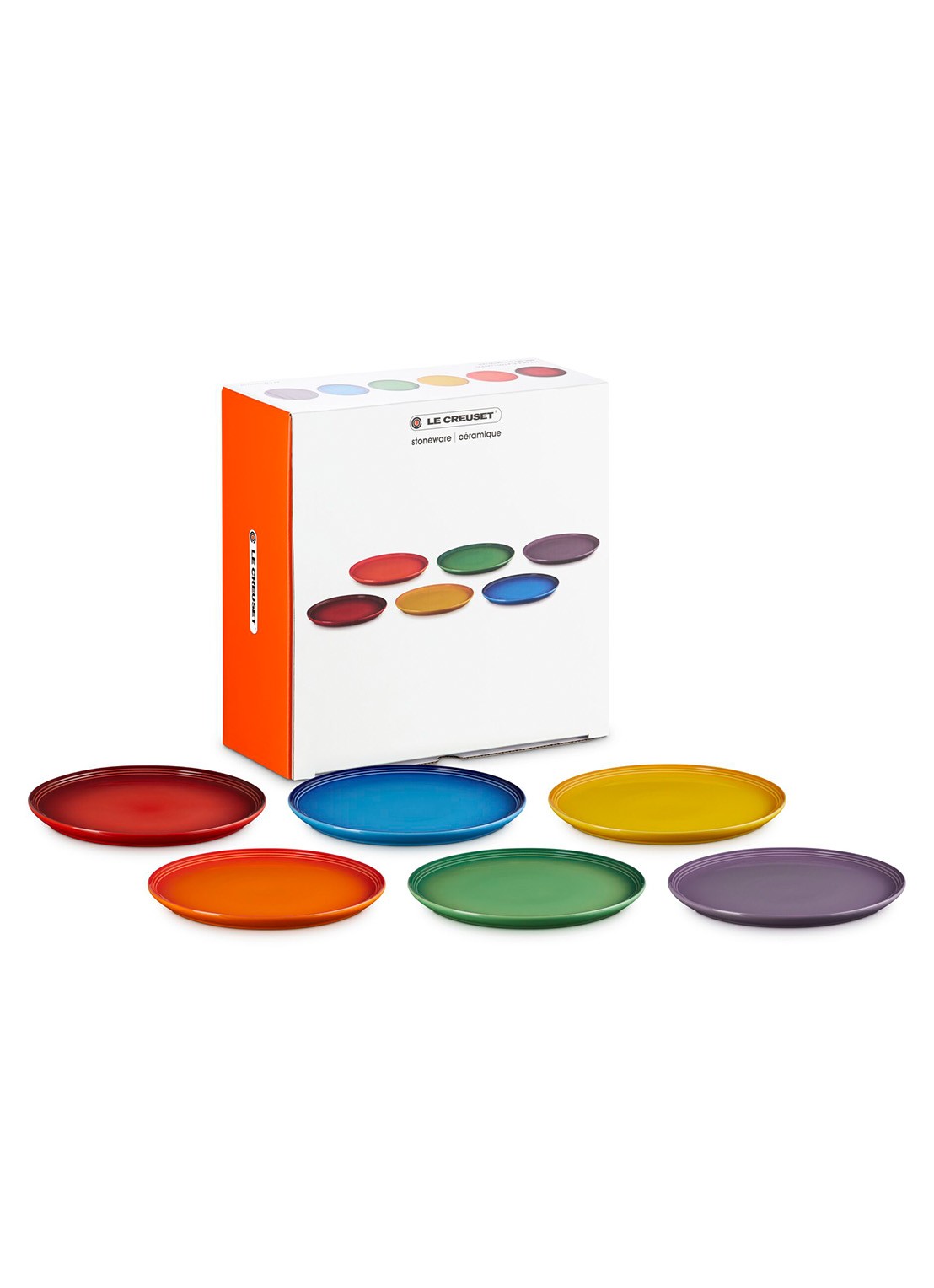 Le Creuset Rainbow dinerbord 27 cm set van 6 - voorkant 2 rood