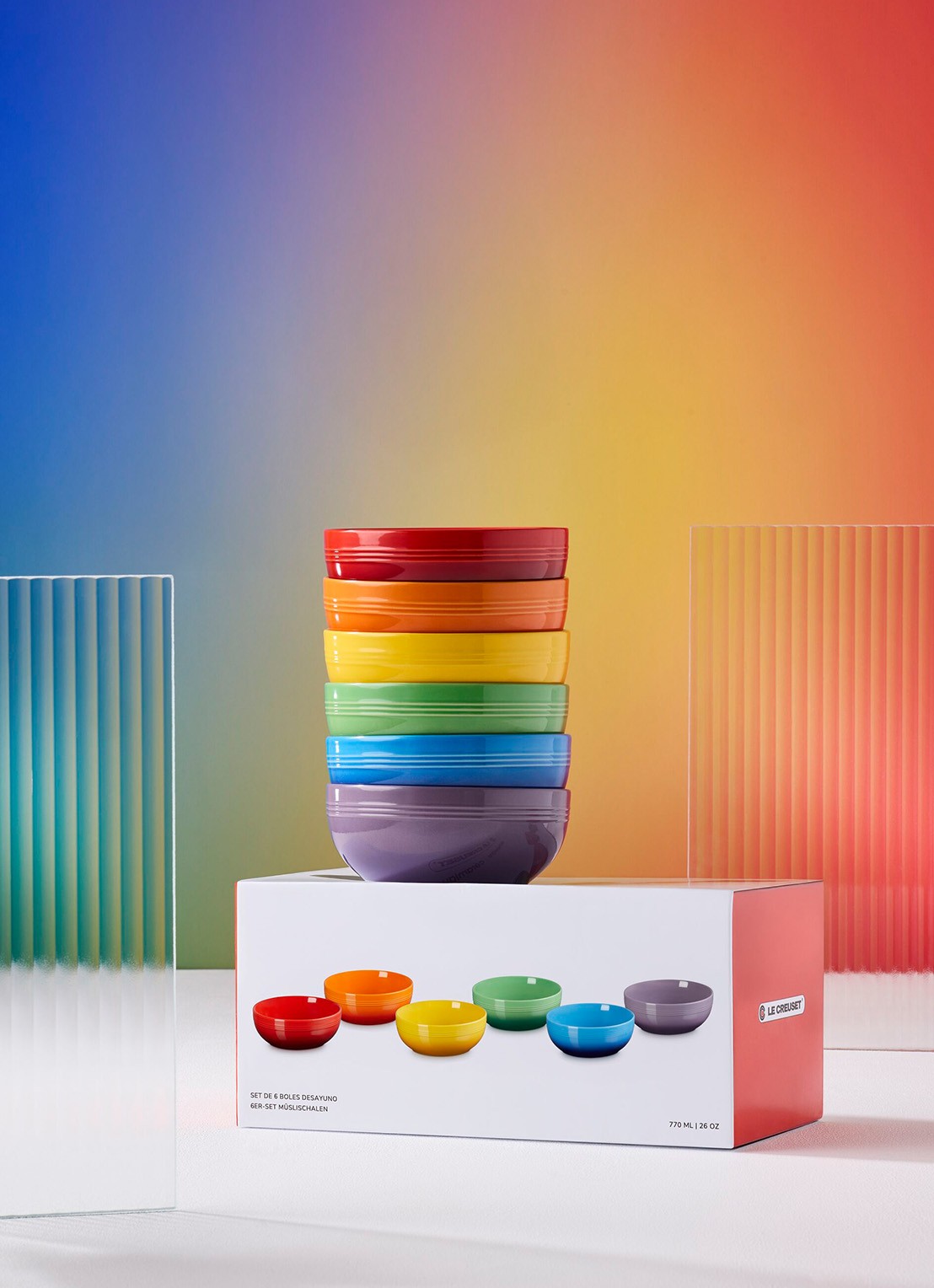 Le Creuset Rainbow kom 16 cm set van 6 - voorkant 3 rood