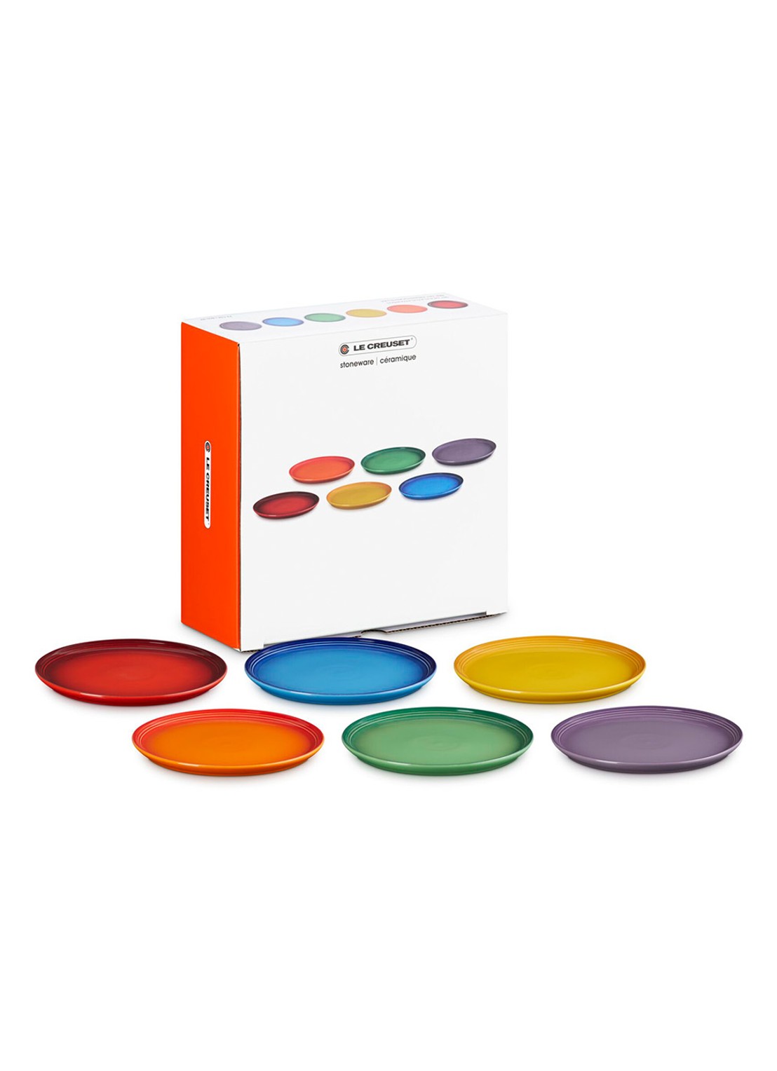 Le Creuset Rainbow ontbijtbord 22 cm set van 6 - voorkant 4 rood