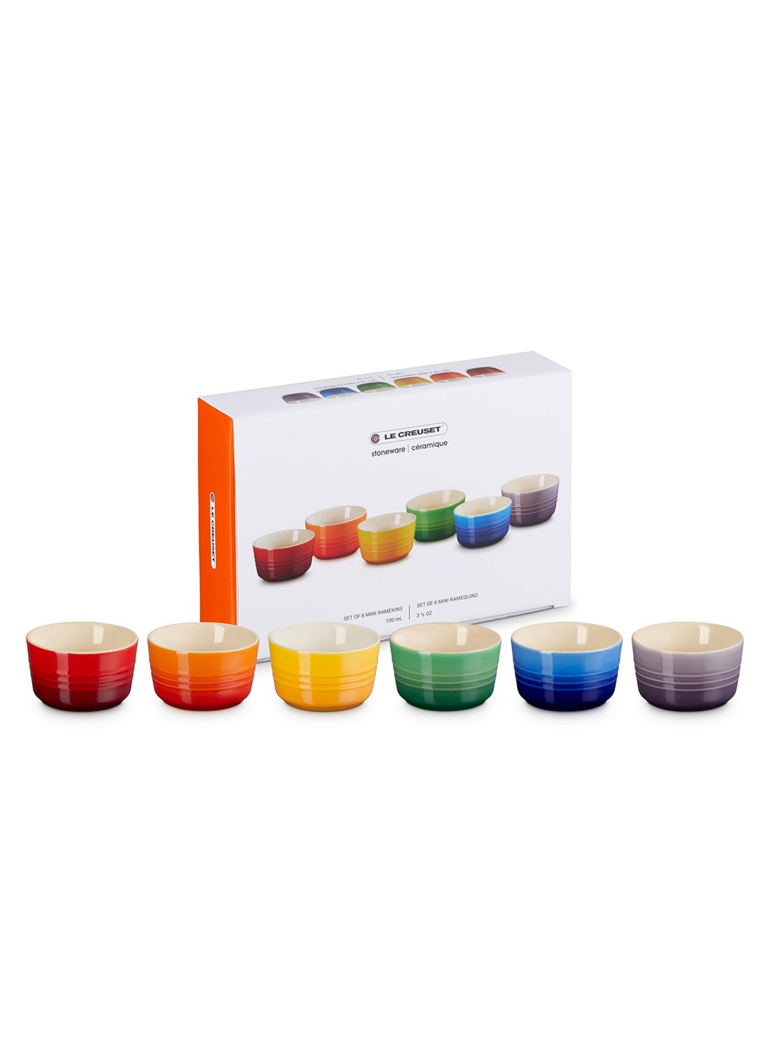 Le Creuset Rainbow ramekin 10 cl set van 6 - voorkant 3 rood