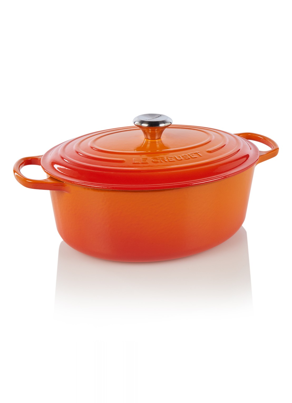 Le Creuset Signature ovale braad-/stoofpan 31 cm - voorkant oranjerood / oranje