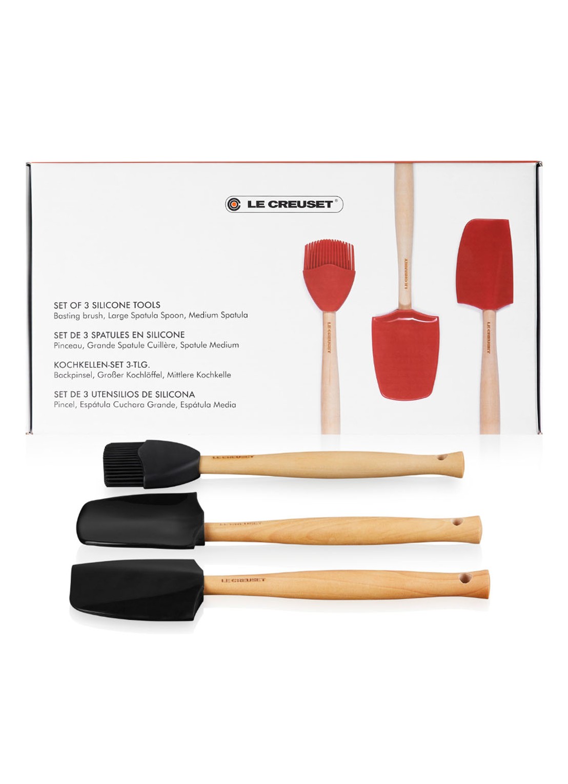 Le Creuset Spatels Premium set van 3  - voorkant 3 ebbenzwart / zwart