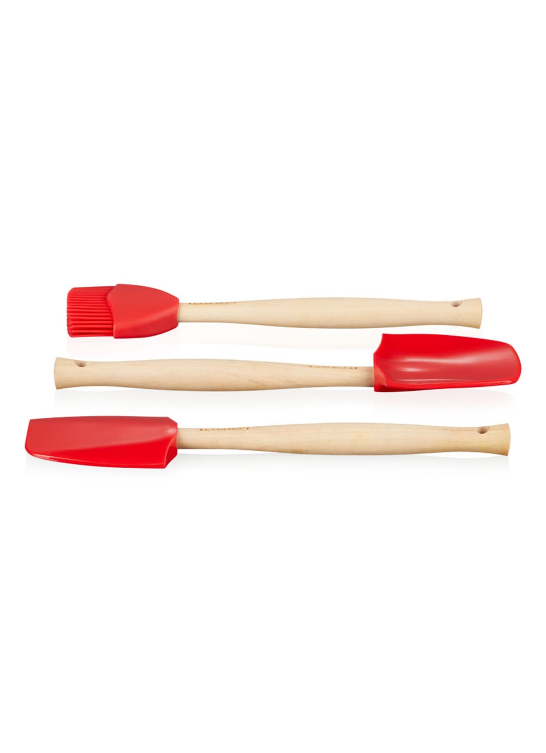 Le Creuset Spatels Premium set van 3  - voorkant 2 kersenrood / rood