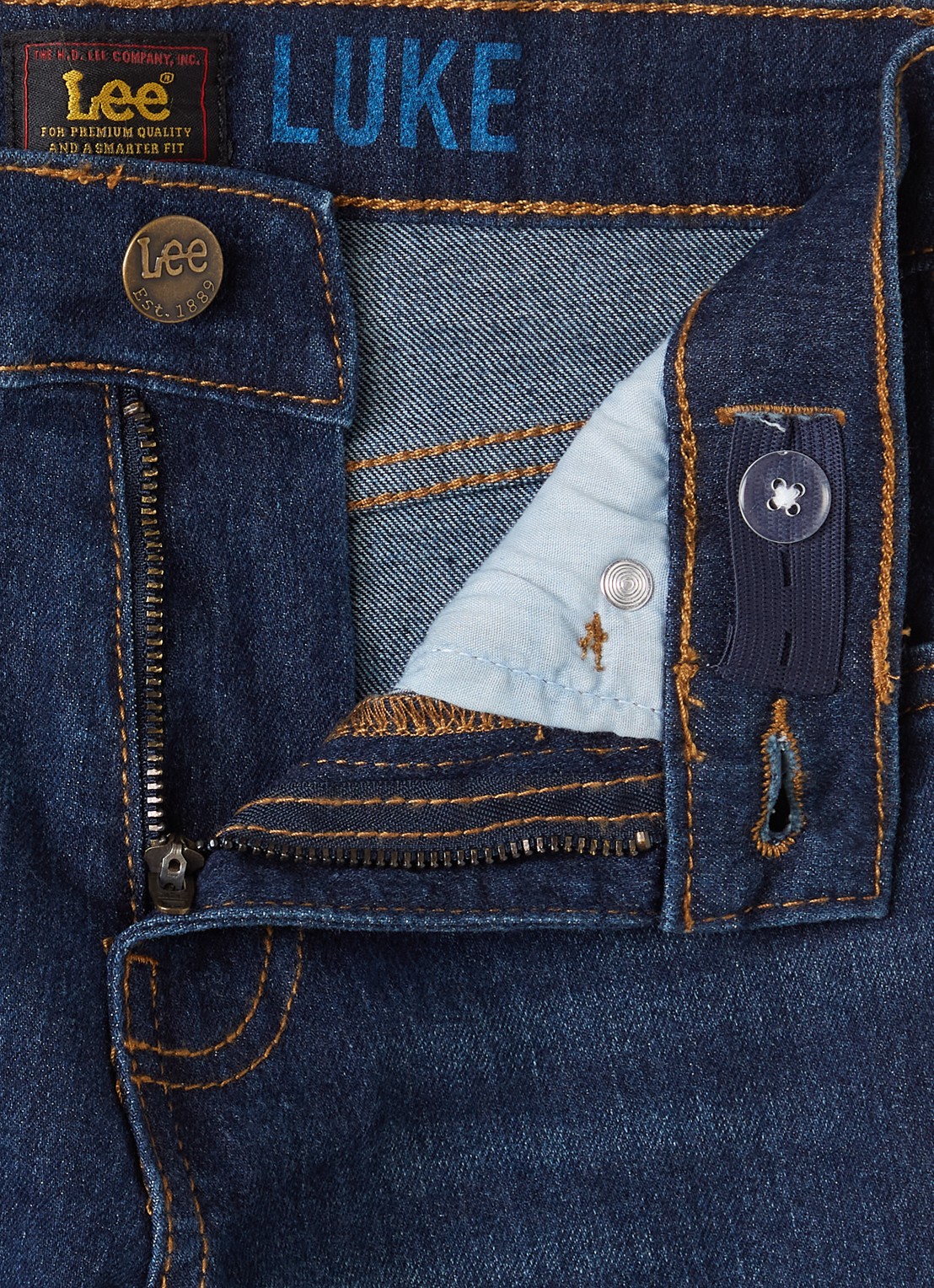 LEE Luke slim fit jeans met stretch - detail 4 donkerblauw