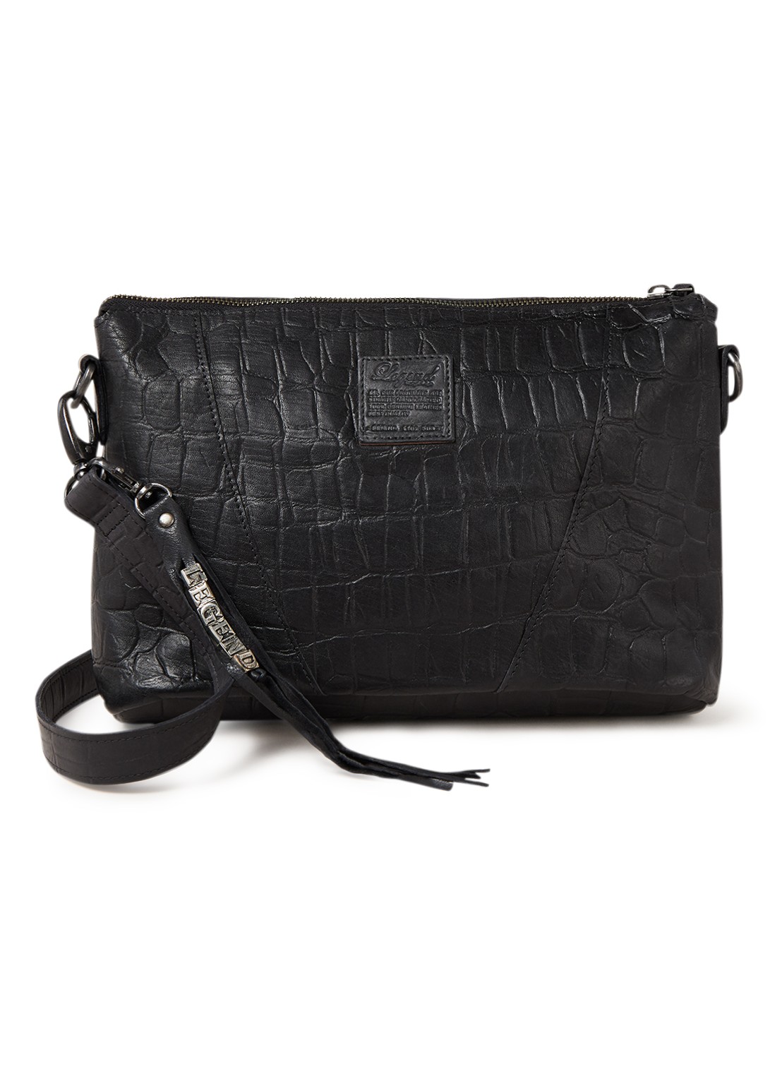Legend Badia crossbodytas van leer met crocostructuur - voorkant zwart