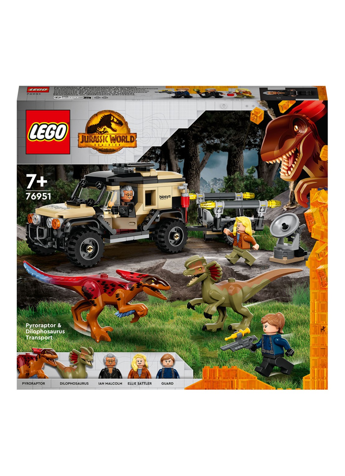 LEGO Pyroraptor & Dilophosaurus Transport - 76951 - voorkant multicolor