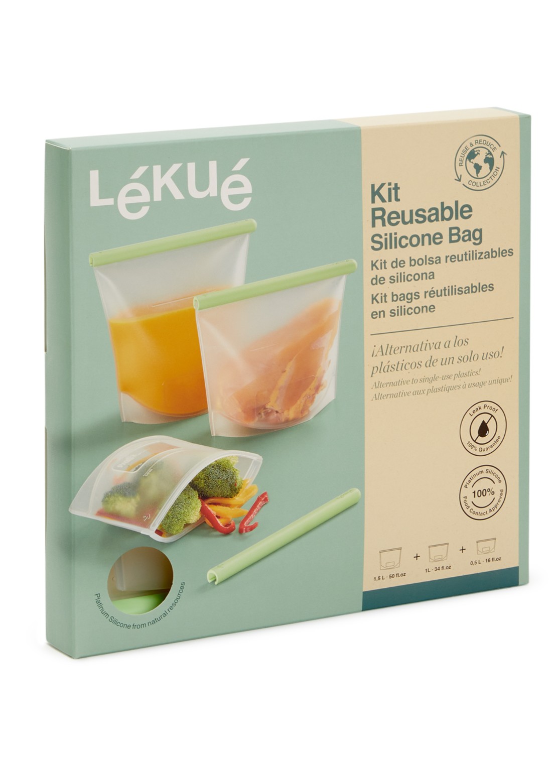 Lékué Vershoudzak staand set van 3 - voorkant 2 transparant