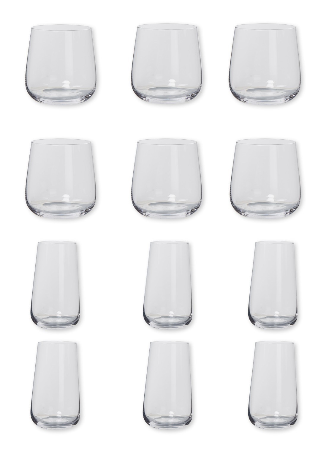 Leonardo Brunelli Tumbler drinkglas en longdrink 40 cl + 53 cl in set 12-delig - voorkant transparant