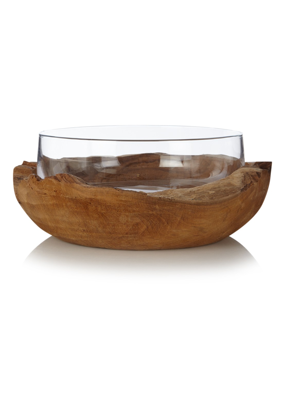 Leonardo Terra schaal met teak sokkel, 28 cm - voorkant bruin