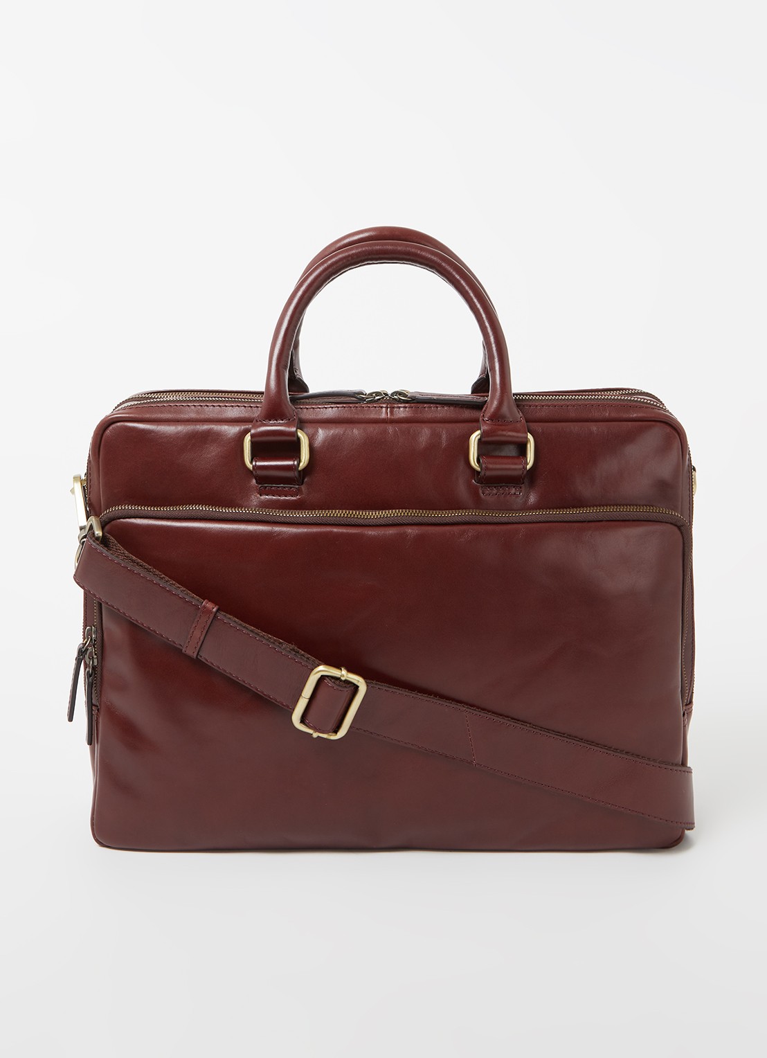 Leonhard Heyden Cambridge L businesstas met 15 inch laptopvak - voorkant 2 roodbruin