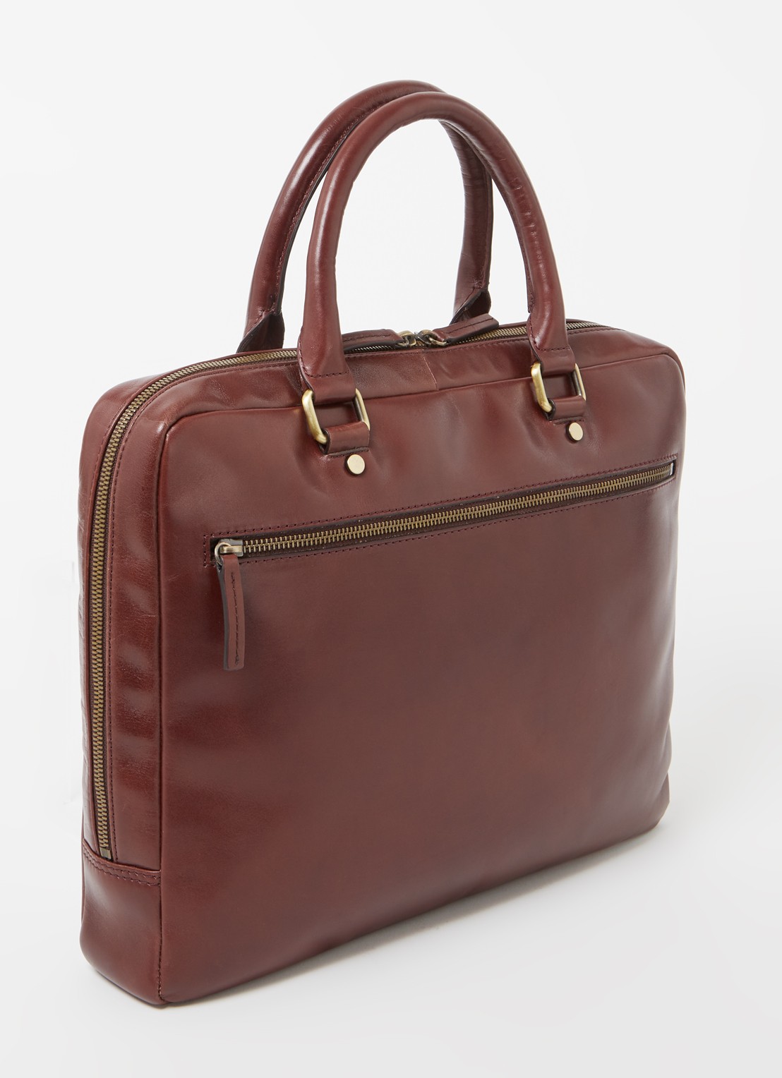Leonhard Heyden Cambridge S businesstas van leer met 11 inch laptopvak - achterkant roodbruin