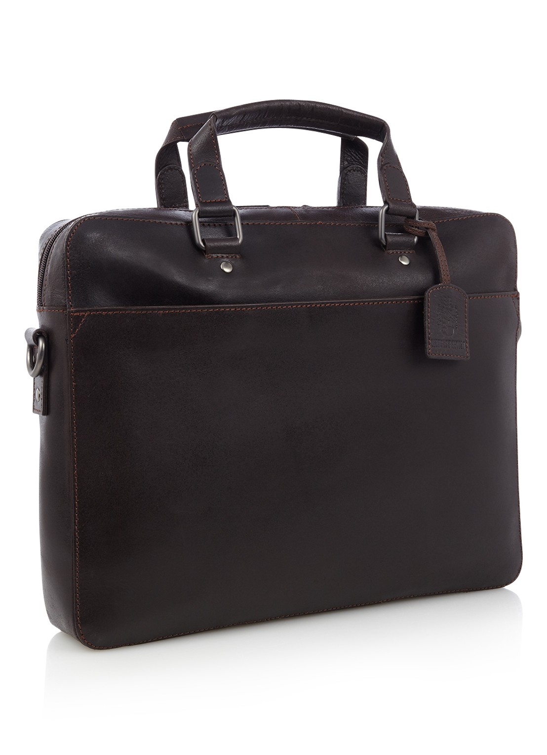 Leonhard Heyden Dakota businesstas van leer met laptopvak 15 inch  - detail donkerbruin