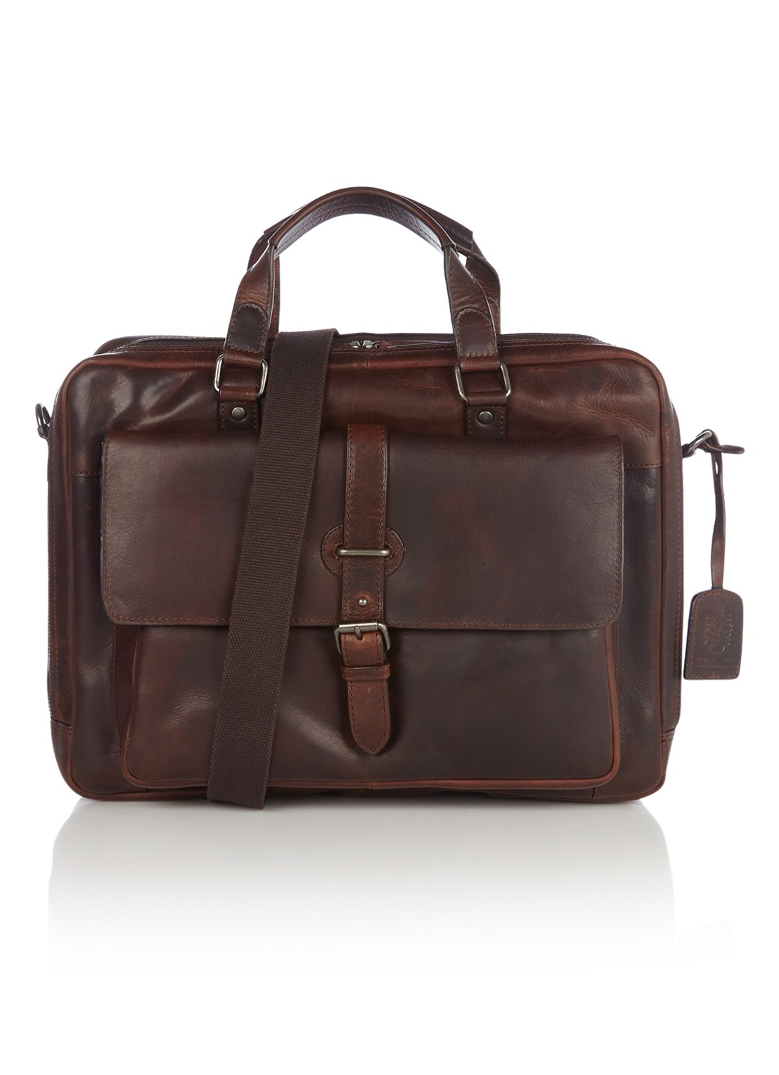 Leonhard Heyden Roma businesstas van leer met laptopvak 15 inch - voorkant donkerbruin