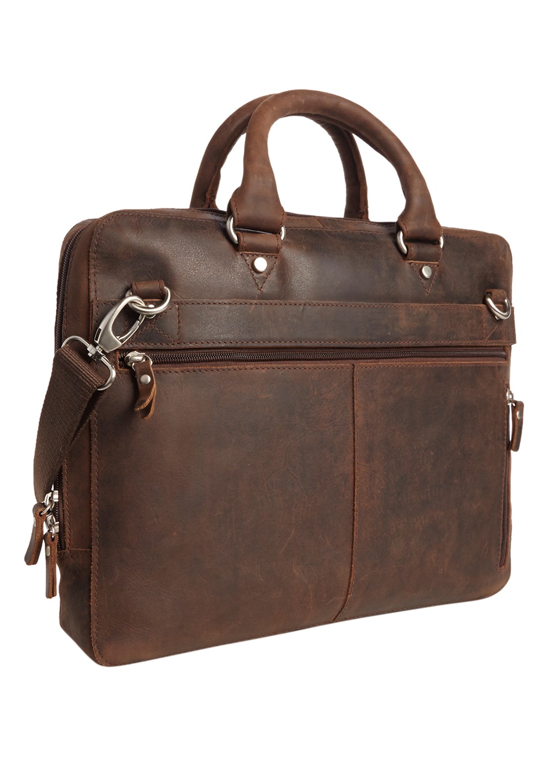 Leonhard Heyden Salisbury laptoptas in donkerbruin leer - detail donkerbruin