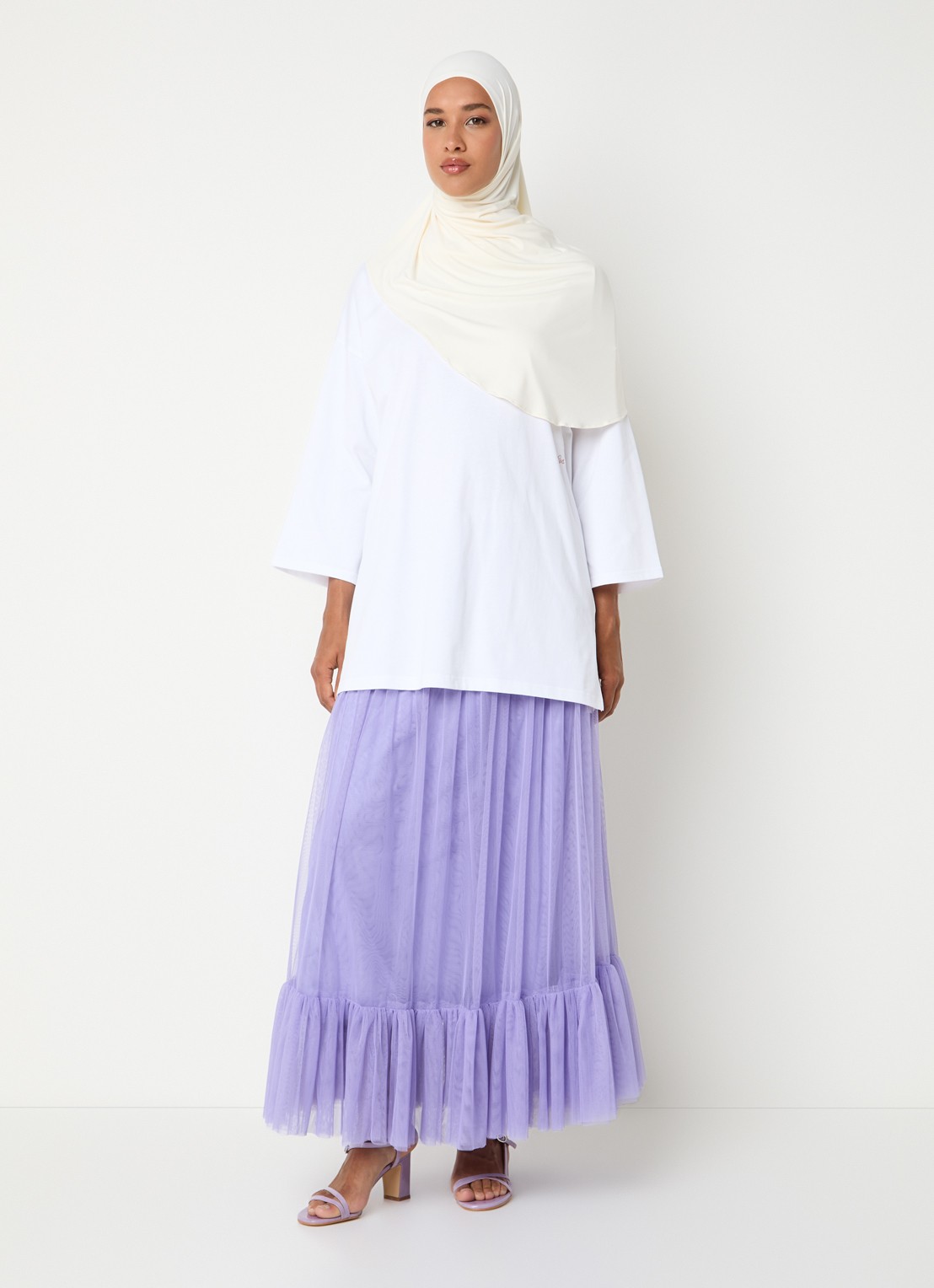 LES Atelier Dana maxi rok van mesh met logoborduring - voorkant 2 lila
