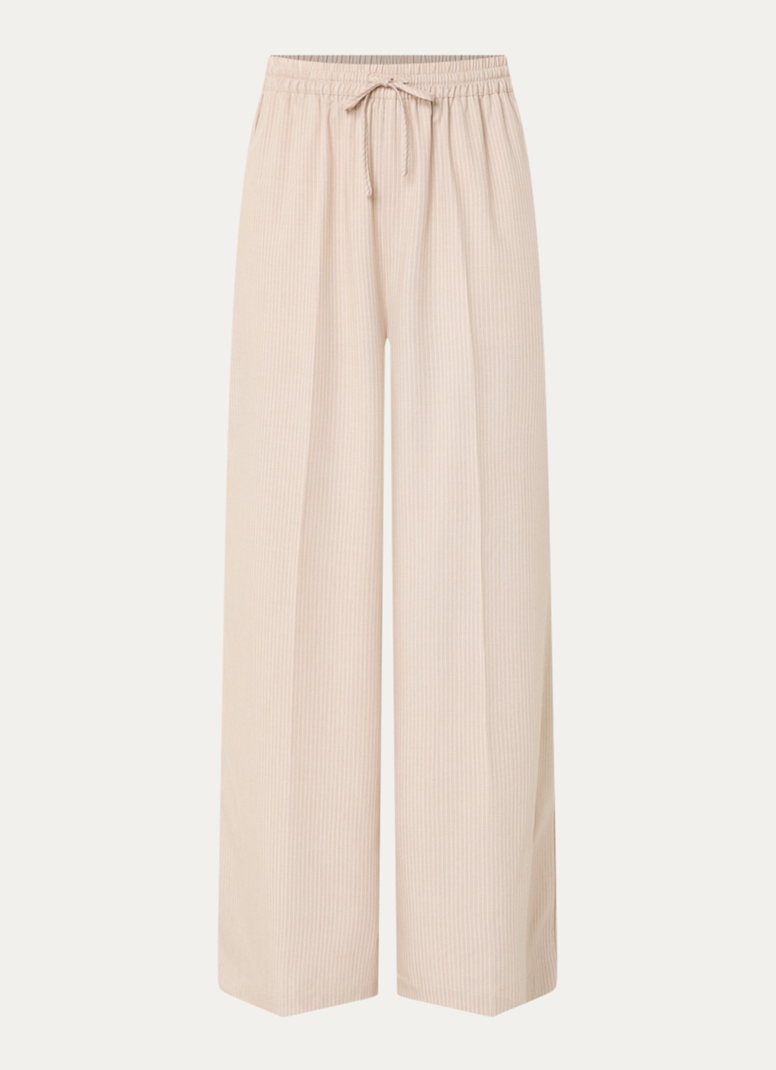 LES Atelier Ghala high waist straight fit broek met streepprint - voorkant 4 khaki