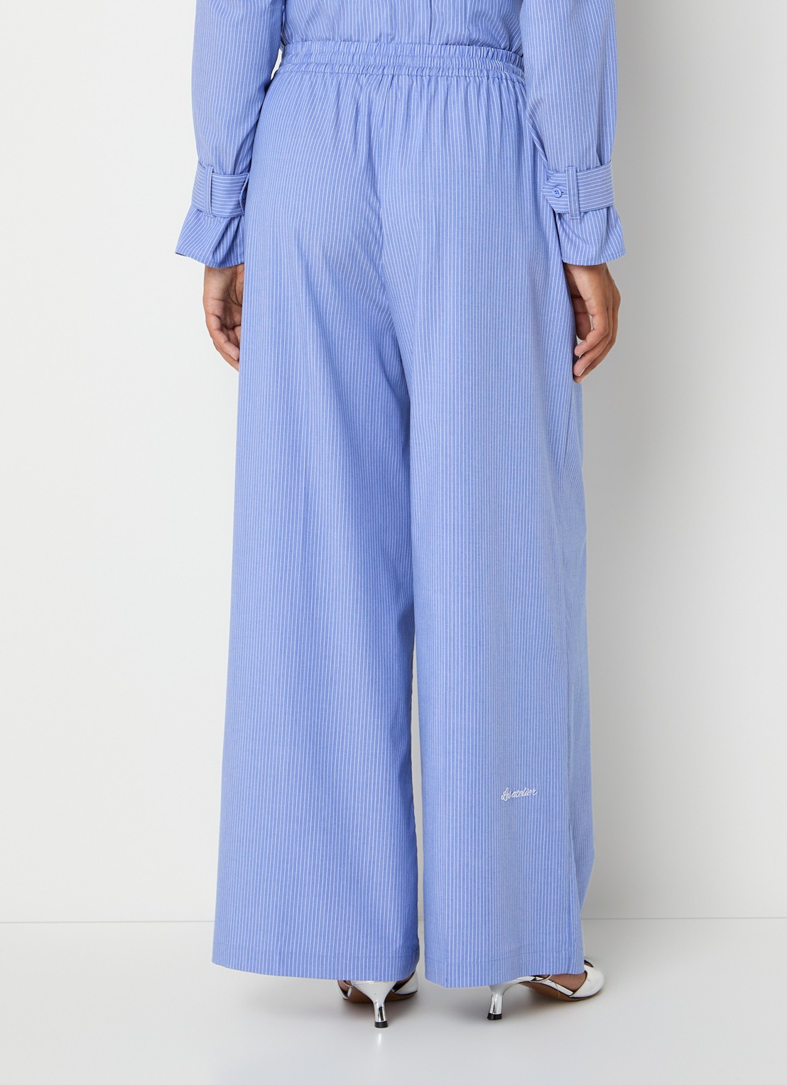 LES Atelier Ghala high waist straight fit broek met streepprint - achterkant 5 blauw