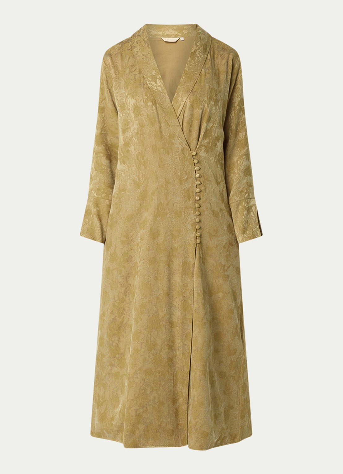 LES Atelier Kiara maxi jurk met jacquard dessin en V-hals - voorkant okergeel