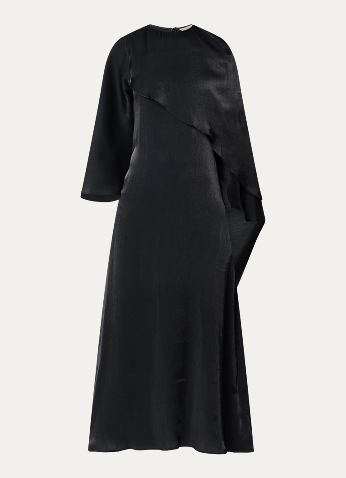 LES Atelier Lamia maxi jurk van satijn met sjaalkraag - voorkant 4 zwart