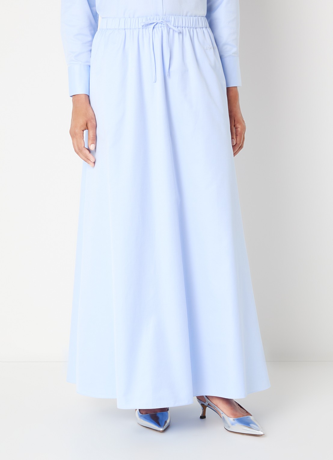 LES Atelier Luna maxi A-lijn rok met steekzakken - detail lichtblauw
