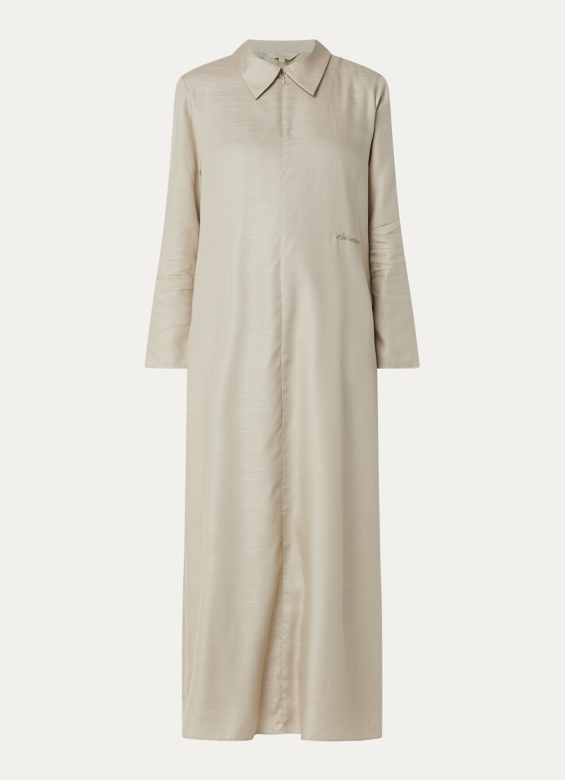 LES Atelier Maria maxi jurk met kraag en halve rits - voorkant khaki