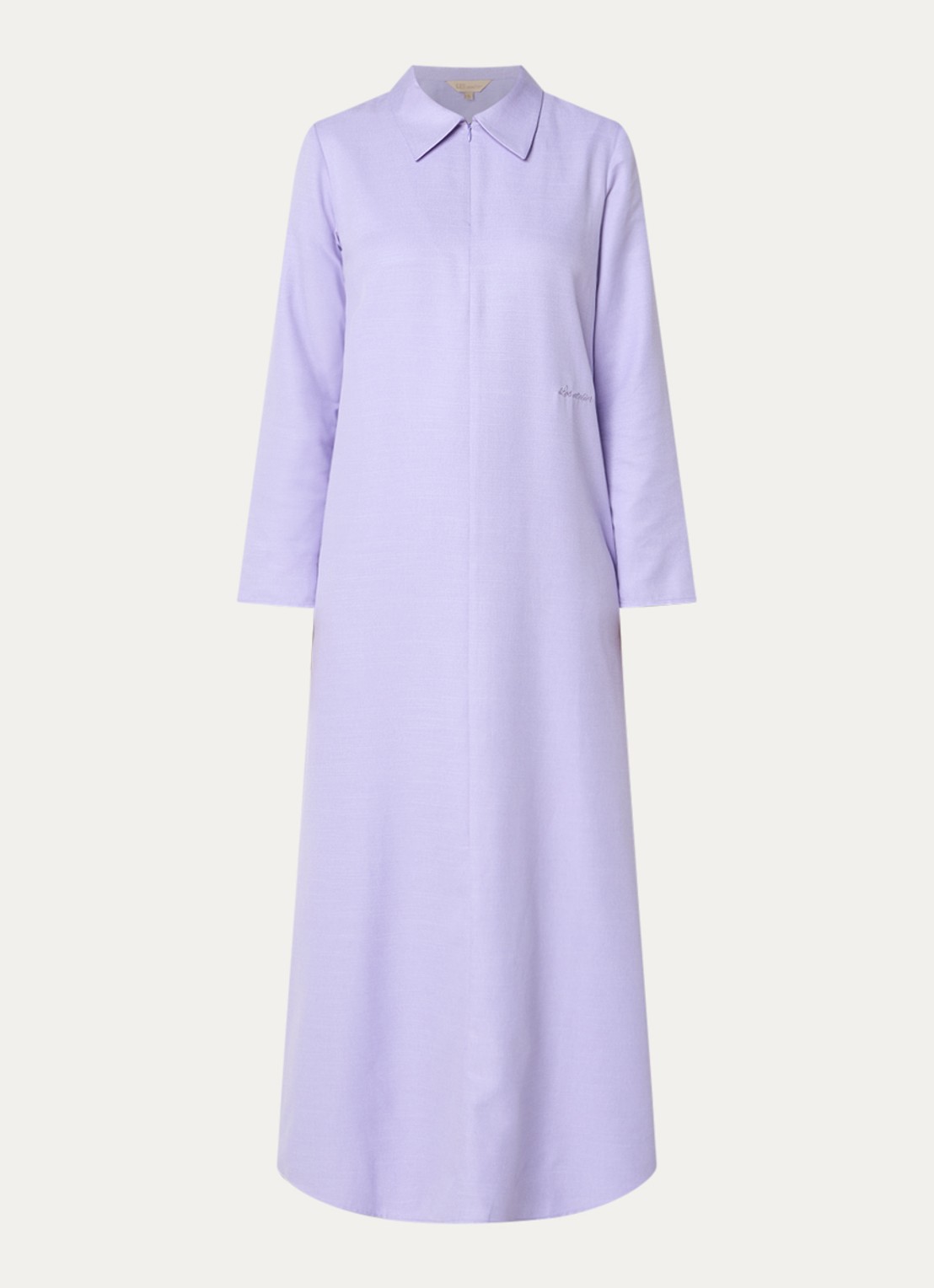 LES Atelier Maria maxi jurk met kraag en halve rits - voorkant 4 lila