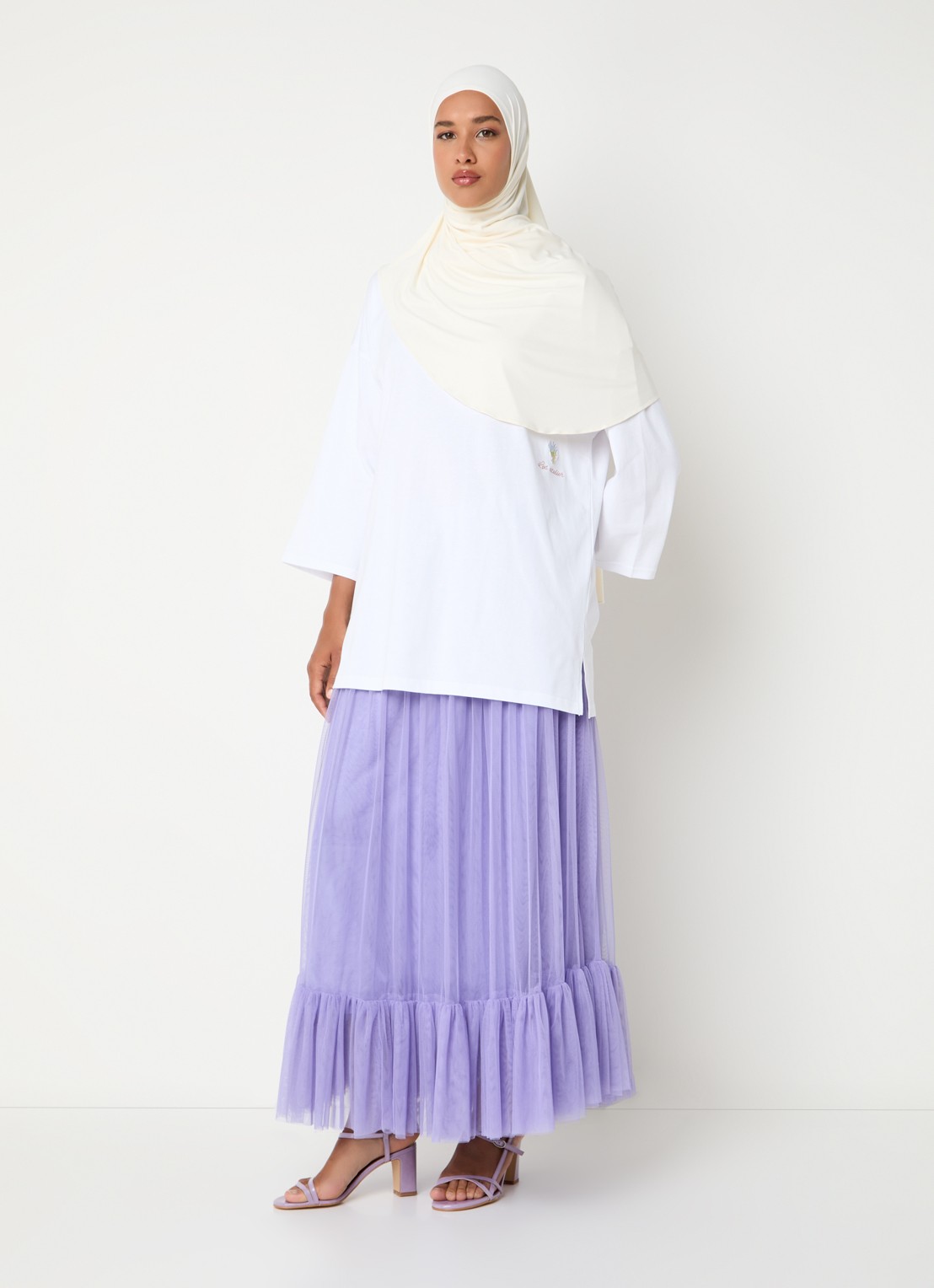 LES Atelier Nada oversized T-shirt met logoborduring - voorkant 4 wit