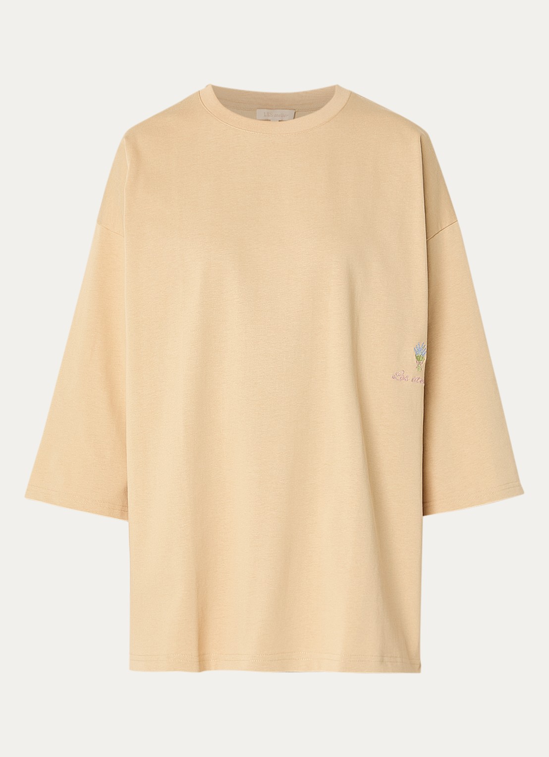 LES Atelier Nada oversized T-shirt met logoborduring - voorkant 3 khaki