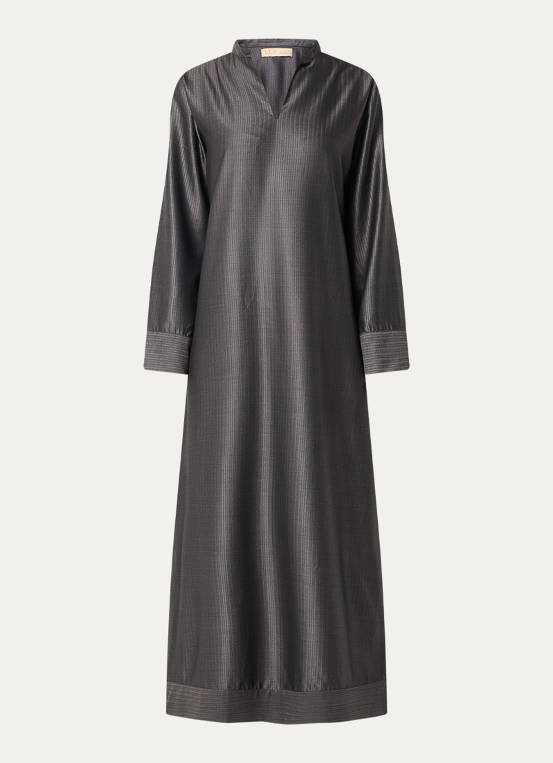 LES Atelier Naila maxi jurk met opstaande kraag en streepprint - voorkant 2 antraciet