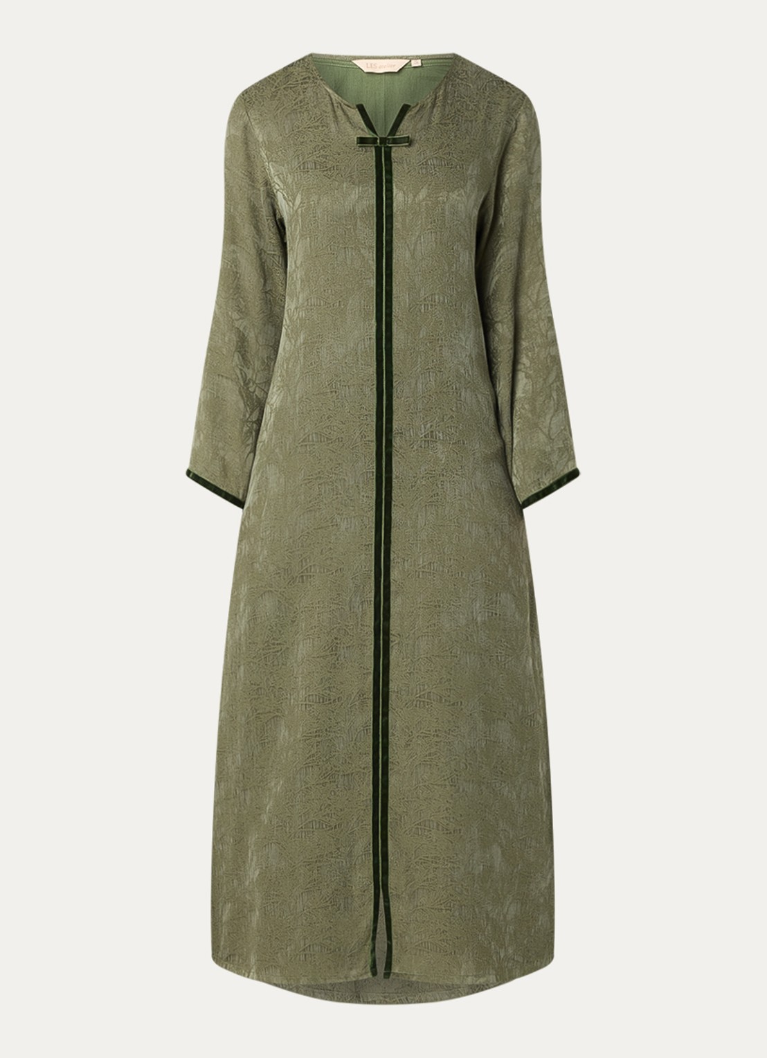 LES Atelier Rana maxi jurk met jacquard dessin - voorkant 3 bronsgroen